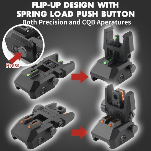 TPRCOL Flip Up Sight Front and Rear Flip Lightweight Sights,with Green Red Fiber Optics Dots, Mounted on Any Picatinny Rail (Fiber Optics Black)
