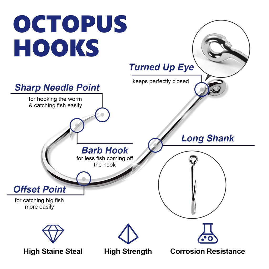 UCEC Small Fishing Hooks Freshwater, 150PCS Barbed Octopus Hook Kit, Catfish Circle Hooks Saltwater Fishing Hook Set High Carbon Steel Size #1#2#3#4#5#6#8#10#12