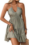 Soly Hux Women's Summer Mini Dress - Halter Backless A-Line Ruffle Hem | Flowy Cami Sundress