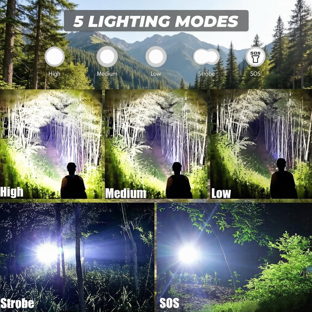Skiennix LED Flashlights - 10 Pack High Lumens Tactical Flashlights with 5 Modes | Waterproof & Zoomable for Camping, Hiking, and Emergency Use
