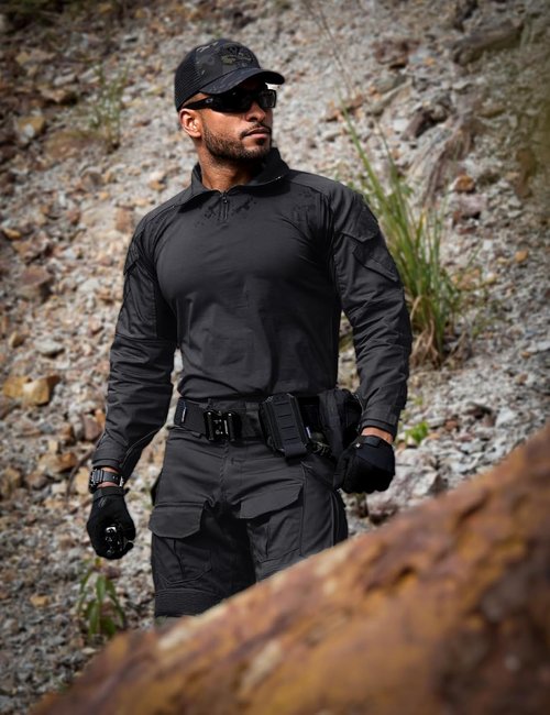 IDOGEAR SPORTS G3 Tactical Combat Shirt - Men's Long Sleeve with Elbow Pads | 1/4 Zipper Collar