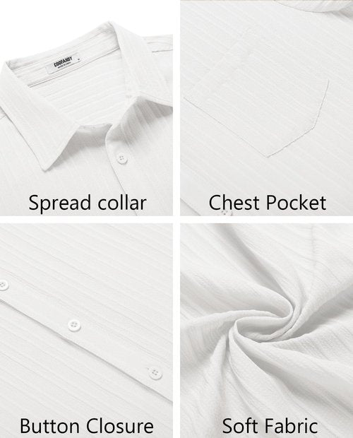 COOFANDY Men's Casual Short Sleeve Button Down Shirt - Textured Summer Beach Shirt with Pocket