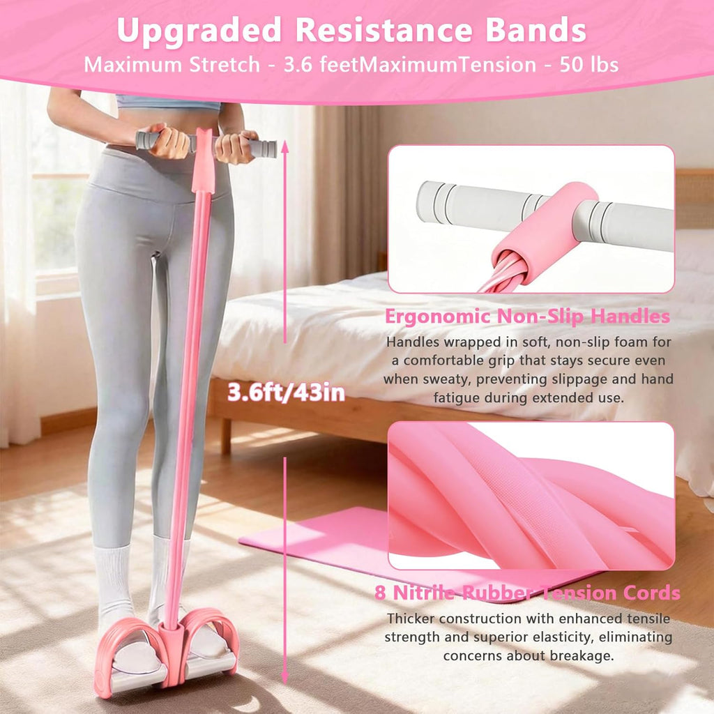 Pedal Resistance Band by 8-Tubes - Multifunctional Exercise Rope for Full Body Workout - Pink