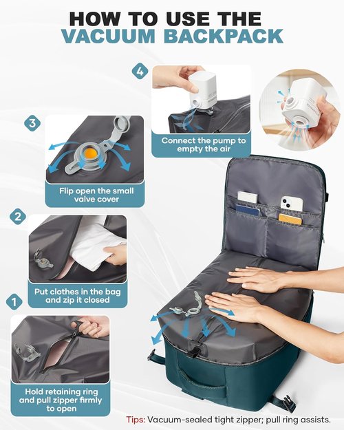 Coofay Large Vacuum Backpack - Travel Compression System with Pump | Easy Carry-On Luggage