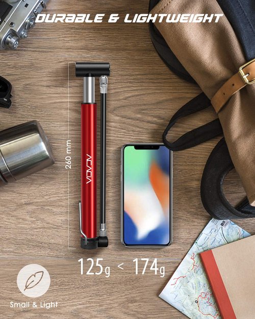 ACACIA Mini Bike Pump Fits Schrader and Presta Valve with Mounting Bracket 130 PSI 10.2 Inches(Red)