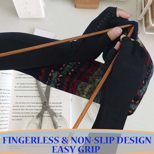Long Arthritis Compression Gloves for Women Men, Copper Gloves for Joint Pain Relief, Swelling, RSI, Fingerless Carpal Tunnel Glove for Work, Computer Typing, Support Hands, Wrist and Arms (Large)