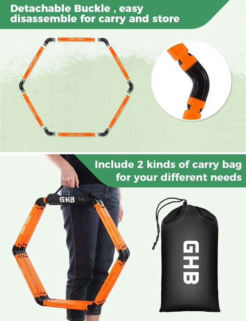 GHB Hex Agility Rings - Speed Training Hurdles with Carrying Bag | 6 Portable Hexagon Rings (Orange)