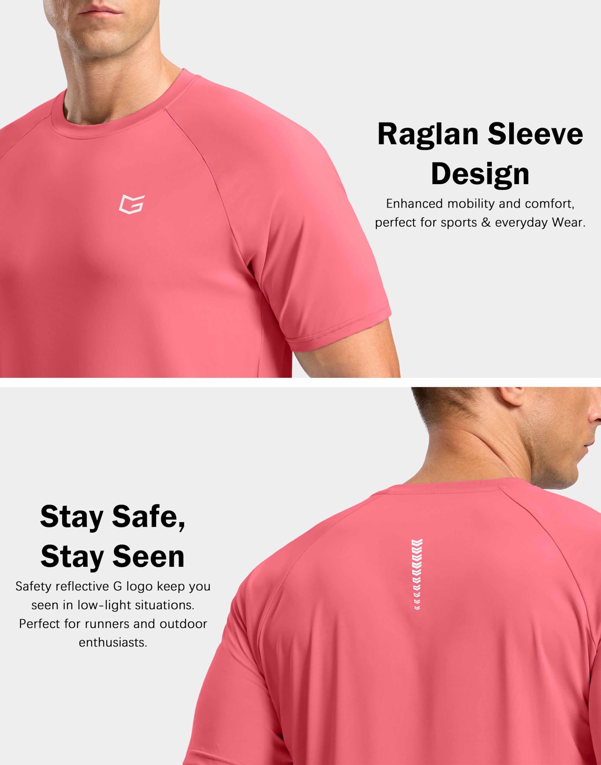 G Gradual Men's Athletic Workout T-Shirts Moisture Wicking Cooling Running Shirts Short Sleeve Performance Tee for Gym Tennis(Pink,XL)