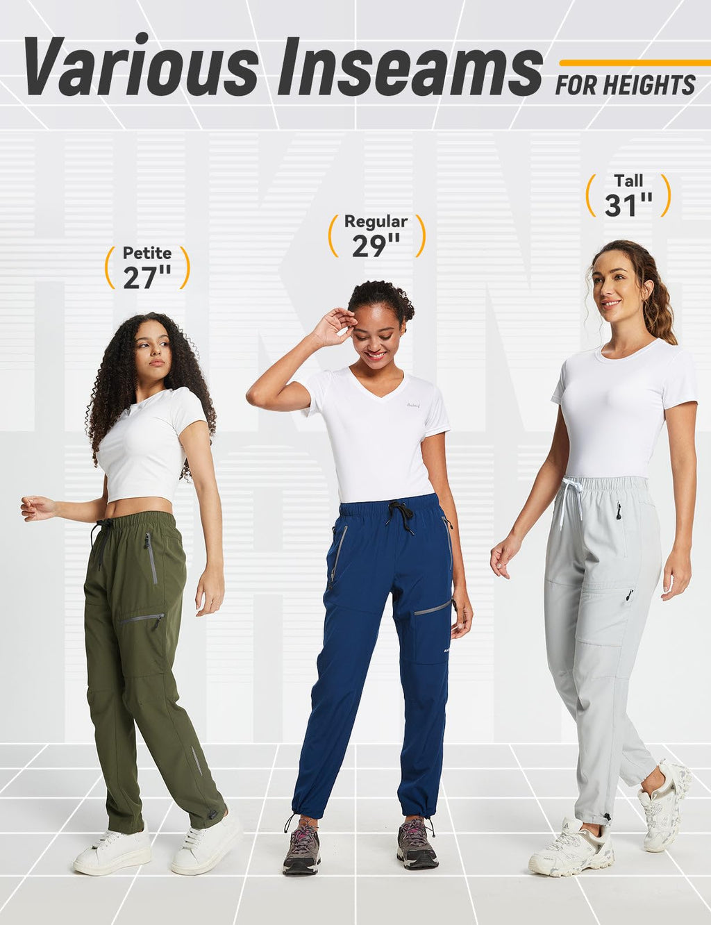 baleaf Women's Petite Hiking Pants Lightweight Quick Dry Water Resistant Cargo Pants 27'' Inseam for All Seasons Dark Gray Size L