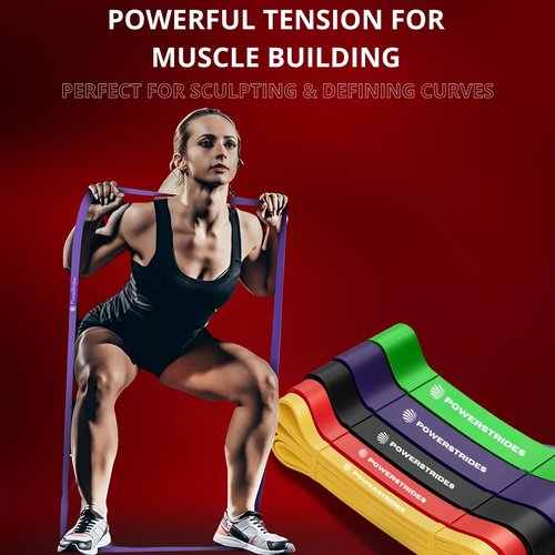 PowerStrides Resistance Bands Set for Men & Women - Best Choice for Full Body Training, Pull up Exercise & All Kinds of Working Out. Perfect Band for Physical Strength, Rehab Recovery Therapy