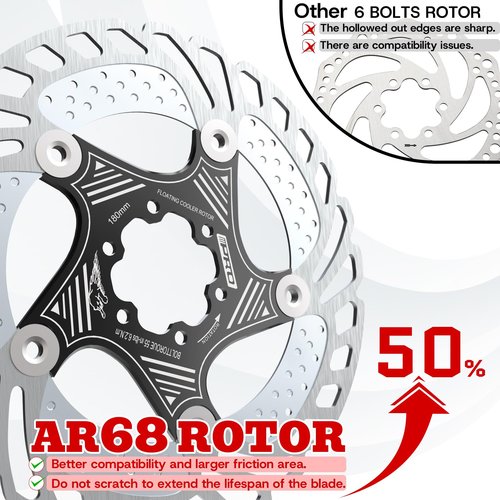 RACEDUE IIIPRO AR68 140mm 160mm 180mm 203mm Floating Bike Disc Brake Rotor with 6 Bolts, Mountain Bike MTB Stainless Steel Aluminum Alloy Bicycle Disc Brakes Rotors for Road Bike/Ebike/BMX (Black)