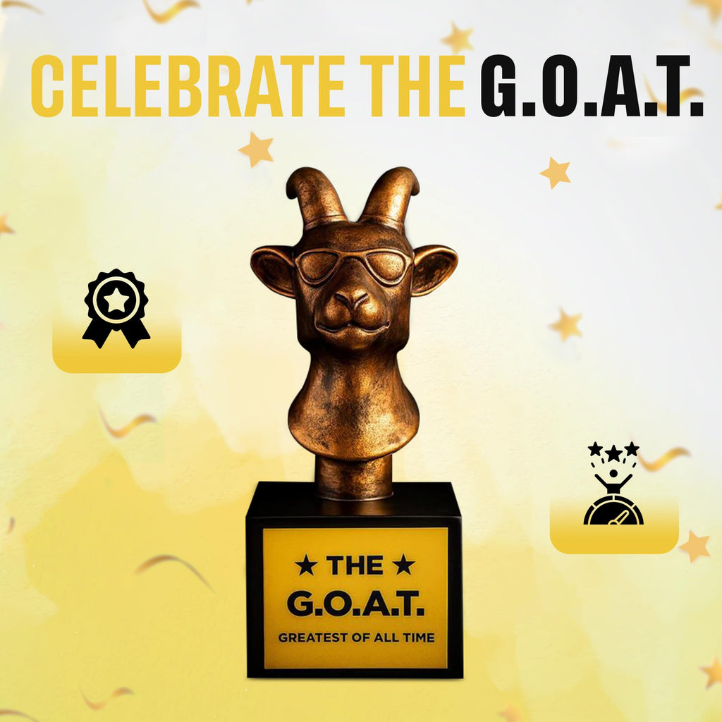 The Goat Trophy Award - Greatest of All Time Funny Trophy for Winners with Golden Engraved Plate - Perfect for Competitions, Office and Party Winners - Unique Goat Decor