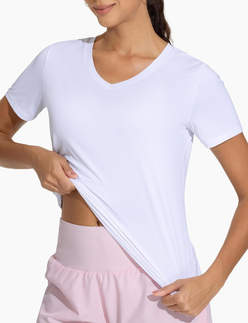 The Gym People Women's V-Neck Workout Shirts - Breathable Short Sleeve Yoga Tees for Comfort