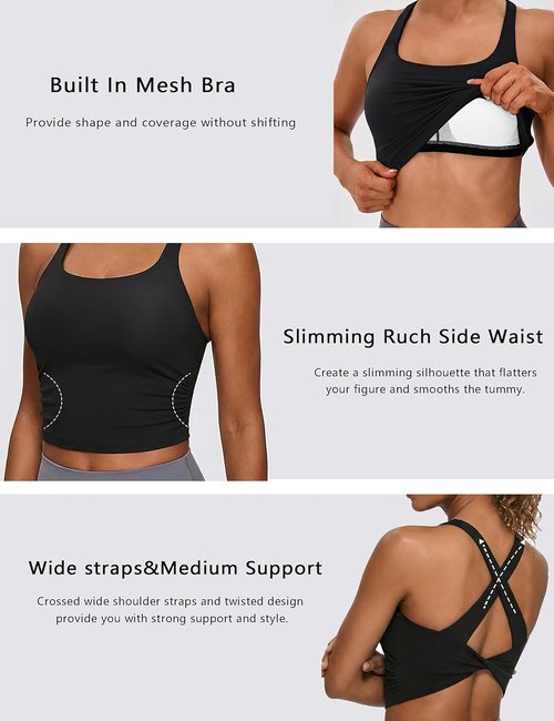 BMJL Crisscross Sports Tank Top - Built-In Bra, Soft Workout Top with Knot Hem for Women