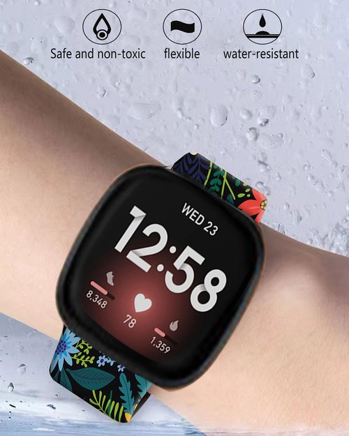 LNZLKING Sport Band Compatible with Versa 4/Versa 3/Sense 2, Elastic Replacement Wristbands Strap for Women & Men (Beautiful Floral)