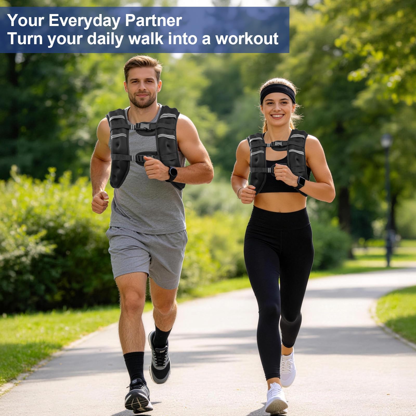 Zikopomi Weighted Vest with Two Adjustment Straps for Men Women, 8lbs/12lbs/16lbs/20lbs Weight Vest with Reflective Stripes for Workout, Strength Training, Running, Fitness, Muscle Building, Weight Loss+1