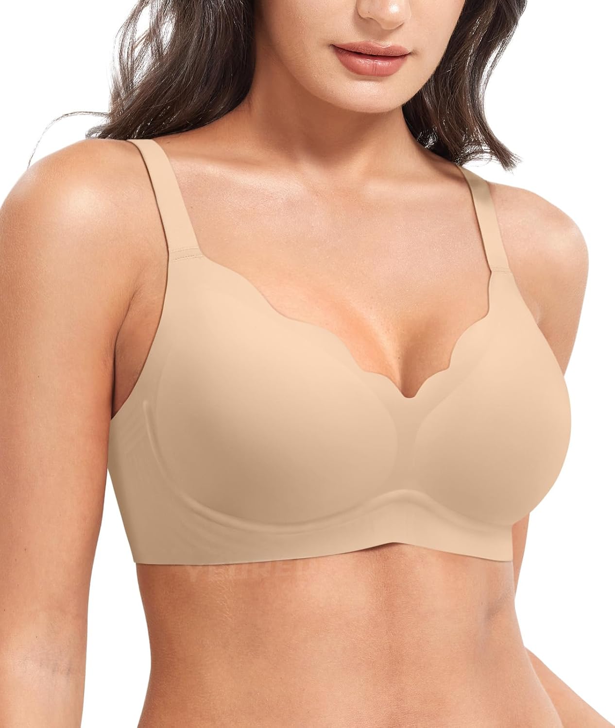 YEOREO Wireless Push-Up Bra - Full Coverage Seamless Comfort Bralette | Scalloped Design, No Underwire