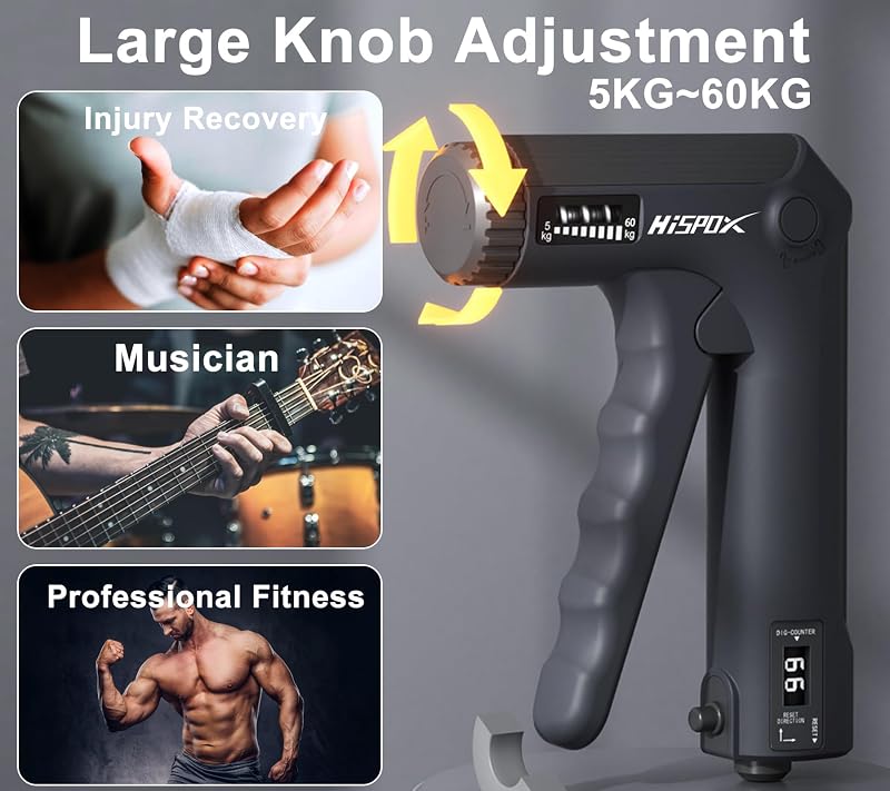 Grip Strength Trainer with Adjustable Resistance - 22-132lbs, 2-in-1 Forearm & Finger Exerciser - Black (Variation: Black)