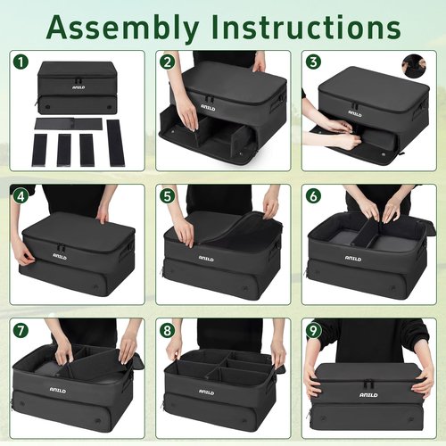 ANILD Golf Trunk Organizer, 2 Layer Golf Storage Case with Separate Ventilated Compartment for 2 Pair Shoes, for Balls, Tees, Clothes, Gloves, Accessories, Golfer Gifts