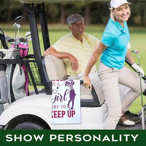 rofiowa I Golf Like A Girl Try to Keep Up Polyester and Cotton Blend Printed Golf Towel, Funny Golf Accessories for Women, Golf Gift for Golf Fan Her Girlfriend, Golf Lover Birthday Gift, White