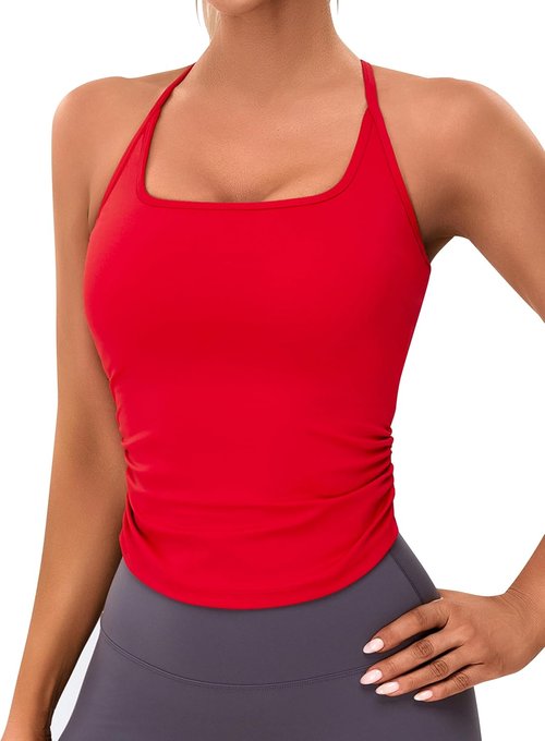 BMJL Women's Workout Tank Tops - Built-In Bra & Ruched Design for Yoga | Athletic Racerback Shirts