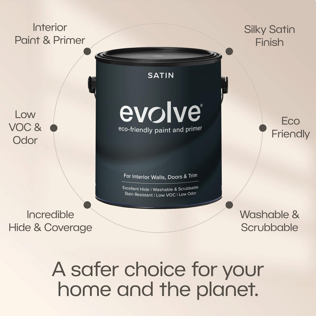 EVOLVE Interior Paint & Primer, Satin (Refined Pewter), 5 Gallon – Available in 50+ Colors, One-Coat Coverage, Excellent Hide, Low VOC, Low Odor, Washable Interior Paint