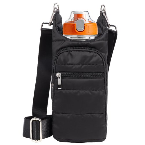 Water Bottle Holder with Strap Water Bottle Carrier Bag Quilted Puffer Sling Purse Crossbody Hydro Bag for Women Walking