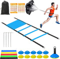 Speed Agility Training Equipment Set - 20ft Agility Ladder, 10 Disc Cones & Resistance Parachute for Football, Soccer, Basketball