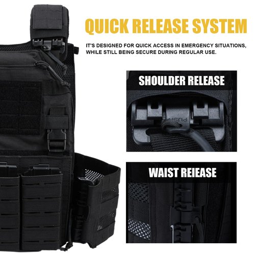 Greencity Tactical Vest Molle Quick Release Buckles Weight Vest Adjustable Strength 600D Nylon with Triple Pouch for Men (Black)