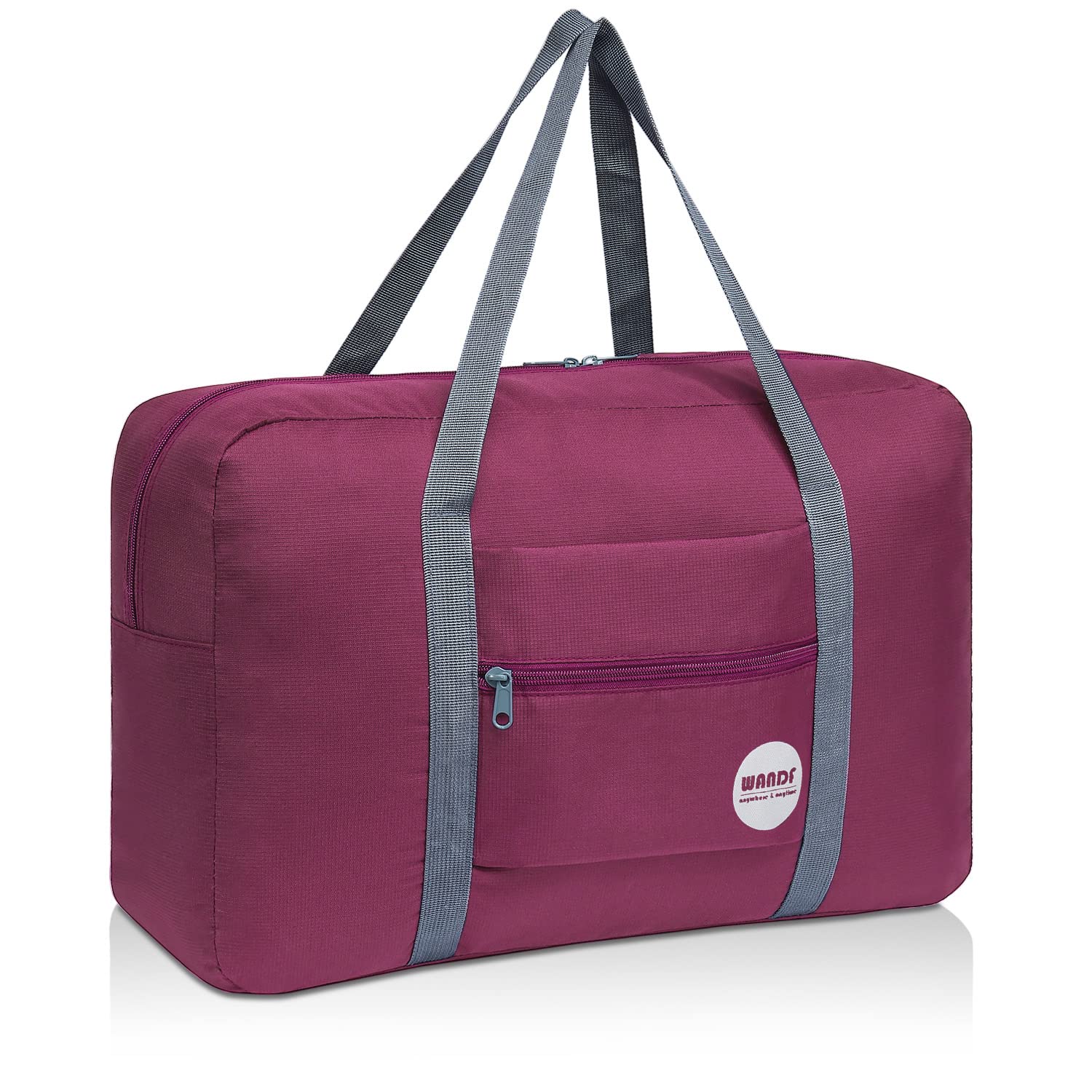 WANDF Foldable Travel Duffel Bag Luggage Sports Gym Water Resistant Nylon (Wine Red)
