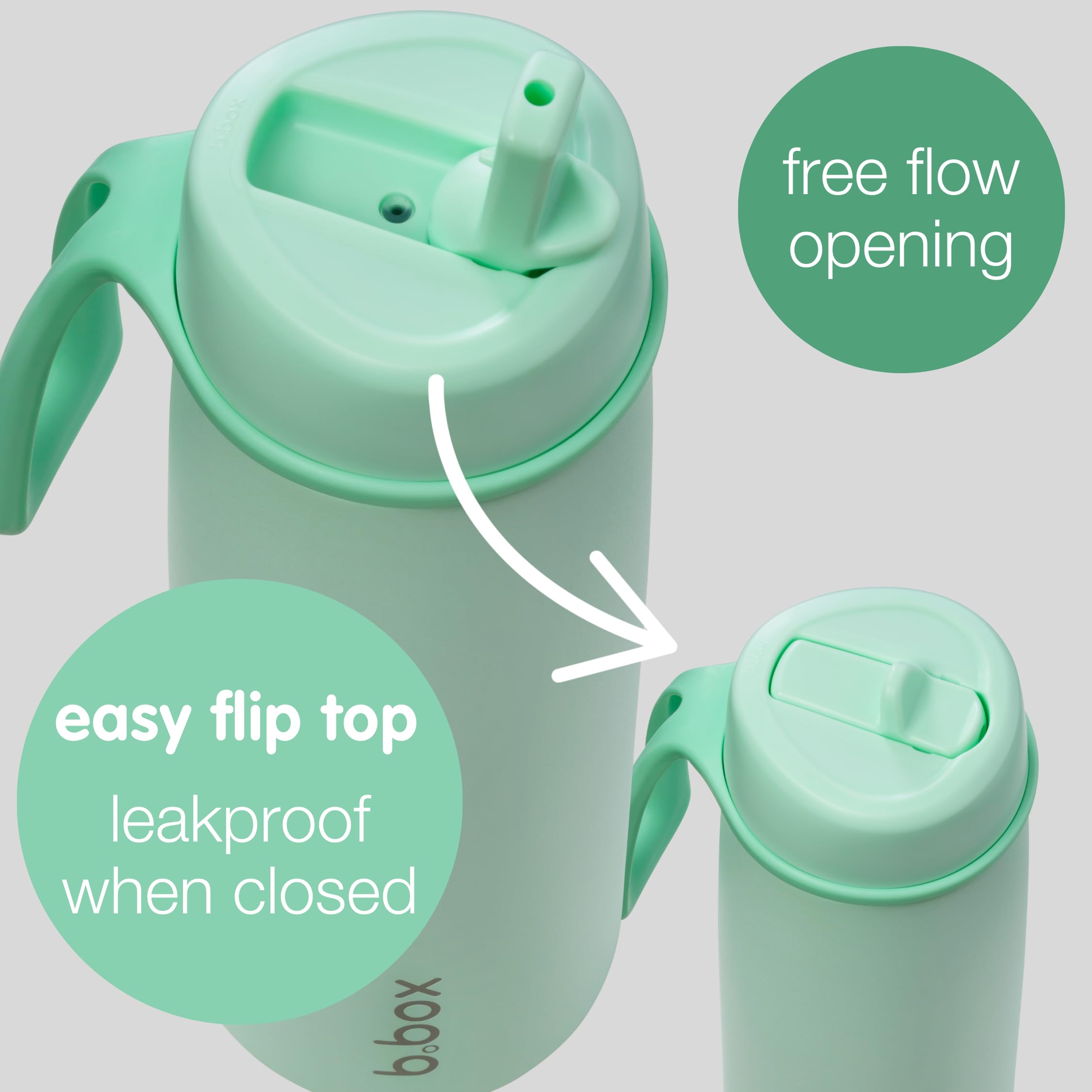b.box 23oz Insulated Water Bottle w/Flip Top Lid for All Ages - 44 Hours Cold - Leak Proof Stainless Steel Water Bottle with Lid & Straw for Travel, Gym & School, BPA Free - Spearmint