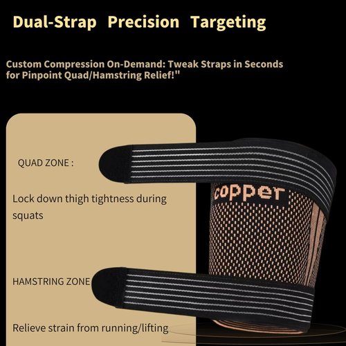 kyopyno Hamstring Compression Sleeves with Adjustable Straps - Copper Infused Thigh Sleeve Support for Running Recovery & Sports - Thigh Brace for Men & Women