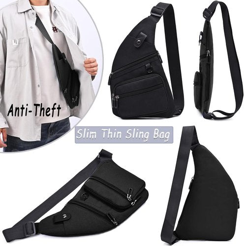 Midufrry Sling Bag Anti-Thief Crossbody Chest Shoulder Bag for Men Women Slim Personal Pocket Bag for Hiking Travel Daypack Backpack (Black), Small