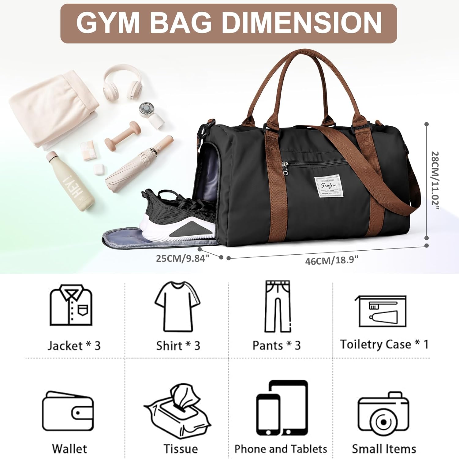 Skiennix Gym Bag - Versatile Sports Duffle with Shoe Compartment | Black & Brown Options for Travel and Workouts