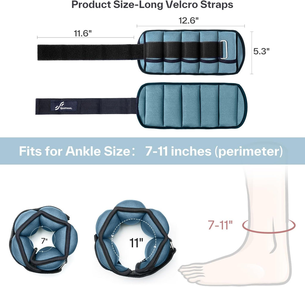 Sportneer Adjustable Ankle Weights - 7 lbs/Pair with Secure Straps for Strength Training & Yoga