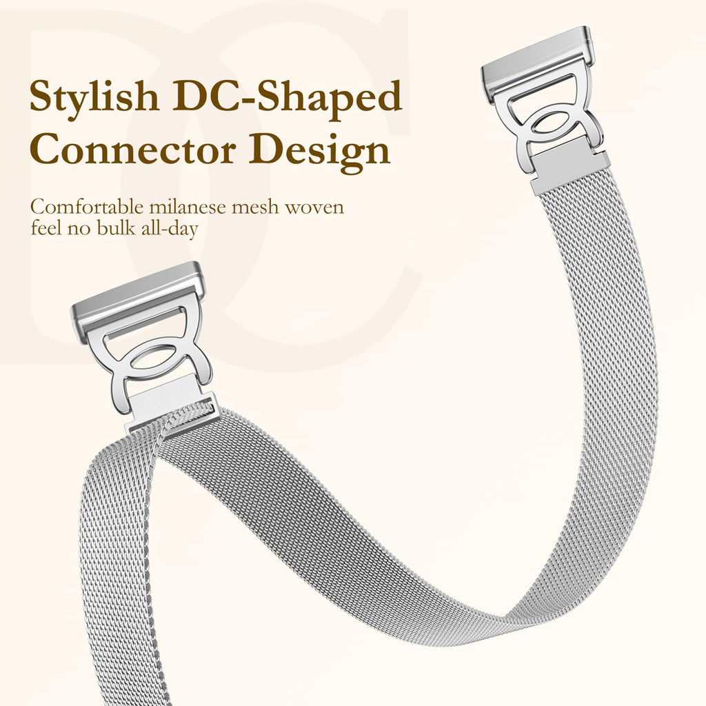 Ouwegaga Metal Band Compatible with Fitbit Versa 4 Bands/Sense 2/Sense/Versa 3 Bands for Women Men, Stylish Slim Stainless Steel Milanese Mesh Loop Magnetic Strap Compatible with Fitbit Smartwatch