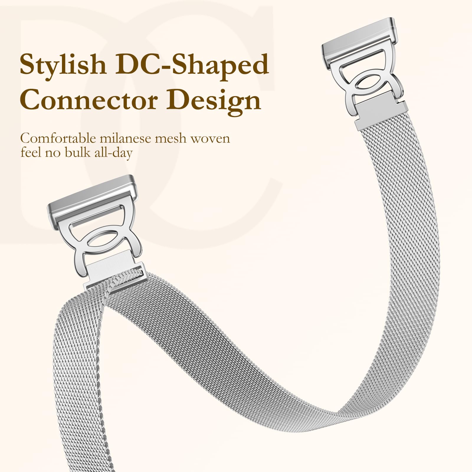 Ouwegaga Metal Band Compatible with Fitbit Versa 4 Bands/Sense 2/Sense/Versa 3 Bands for Women Men, Stylish Slim Stainless Steel Milanese Mesh Loop Magnetic Strap Compatible with Fitbit Smartwatch