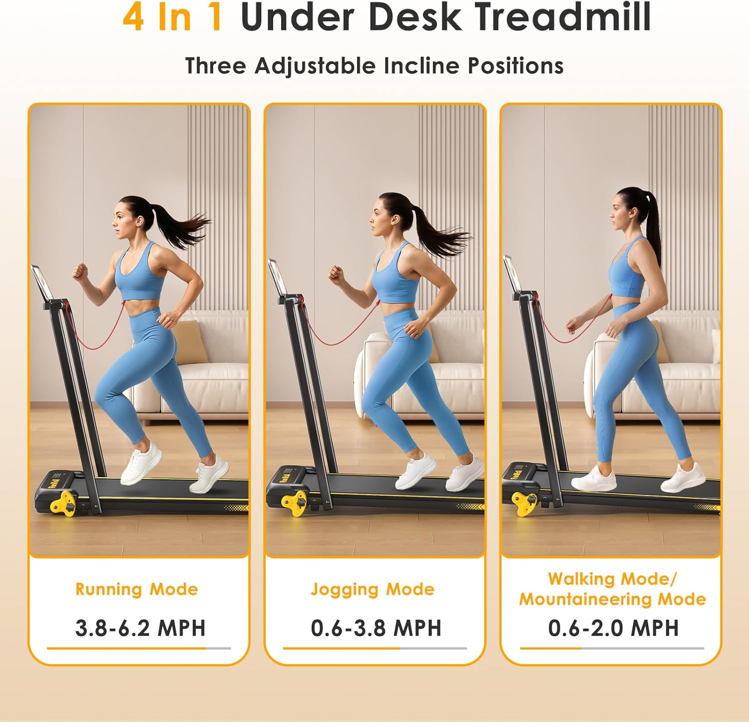 Walking Pad with Incline Portable Treadmill with Handle Bar for Home Office Under Desk Use Small Space Treadmill