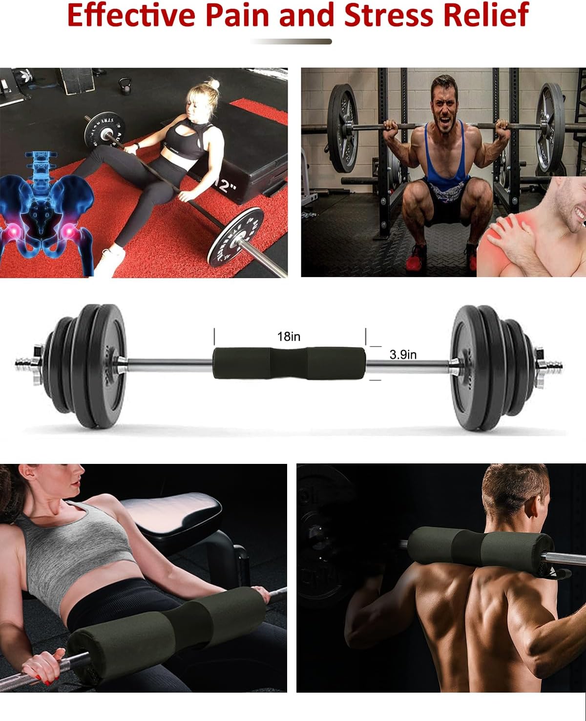 Skiennix Barbell Squat Pad - Thick Foam Anti-Slip Cushion for Squats & Lunges | Standard Weight Bar Pad
