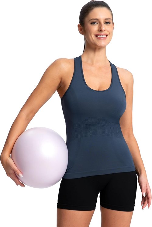 MathCat Racerback Workout Tank Tops for Women - Seamless Padded Yoga & Running Camisole with Built-In Bra
