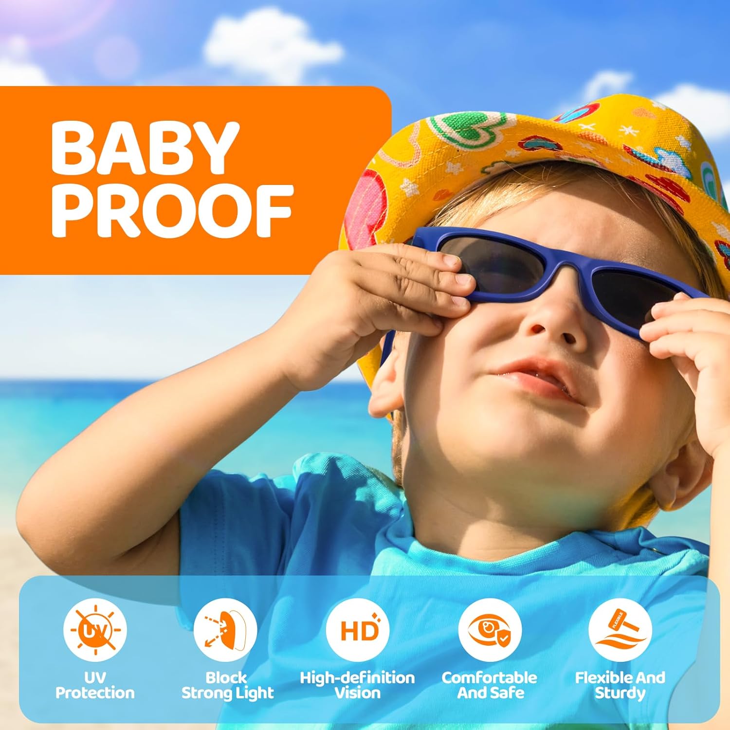 RIVBOS Baby Sunglasses - UV400 Polarized Protection with Flexible Strap | For Infants & Toddlers (0-24 Months)