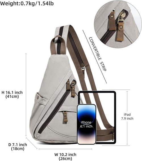 KL928 Canvas Sling Bag - Small Crossbody Backpack for Men & Women | Casual Daypack in Leaden Color