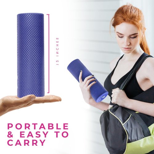 FitOn Recovery Foam Roller - High Density Muscle Recovery Roller for Deep Tissue Relief | Compact 12"x4", Purple