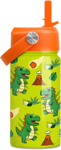 Skiennix Dinosaur Water Bottle - Insulated 12 Oz Stainless Steel T-Rex Cup with Straw Lid for Kids