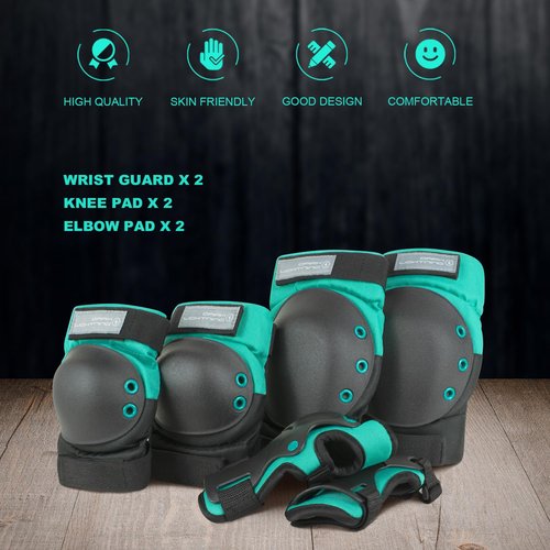 Dark Lightning Kids/Junior/Youth Knee Pads Elbow Pads Wrist Guards 3 in 1 Protective Gear, for Skateboard,Roller Skate,Inline,Cycling,MTB Bike,Scooter(Green,M)