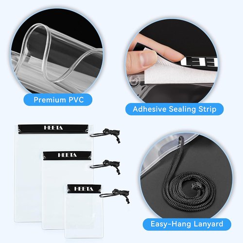 HEETA Waterproof Dry Bag Pouch - 5-Pack Clear Cases for Cameras, Phones & Maps | Ideal for Kayaking & Boating