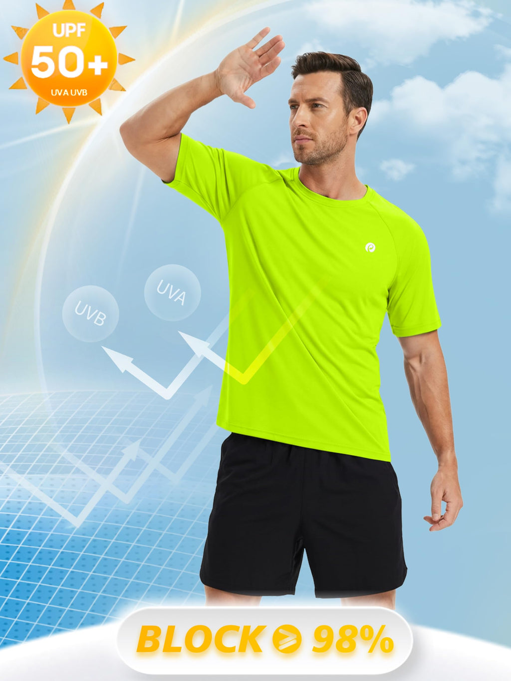 PINSPARK Workout Shirts for Men - Lightweight Crewneck Running Athletic T-Shirts Short Sleeve Quick Dry Moisture Wicking Gym Tees L Neon Green