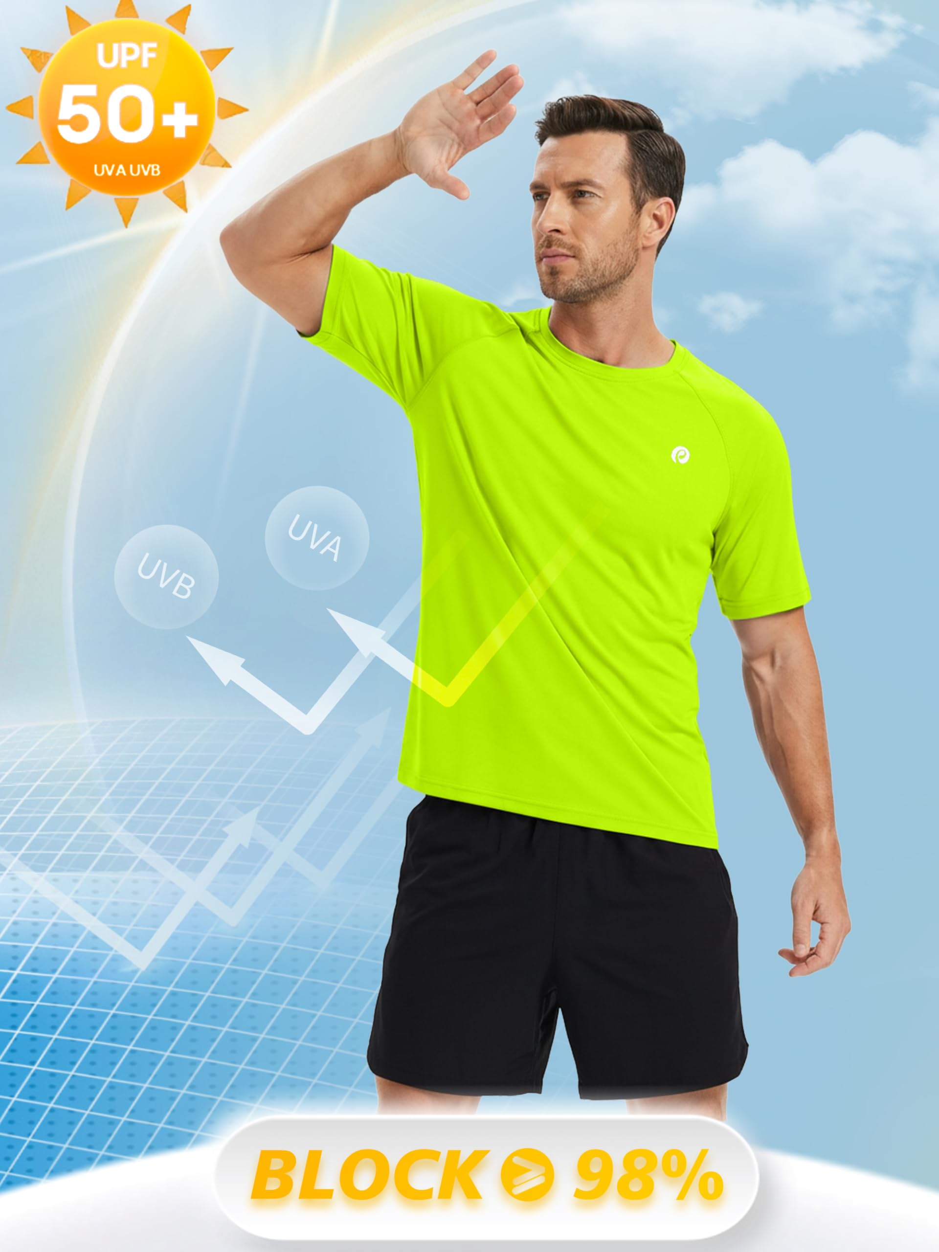 PINSPARK Workout Shirts for Men - Lightweight Crewneck Running Athletic T-Shirts Short Sleeve Quick Dry Moisture Wicking Gym Tees L Neon Green