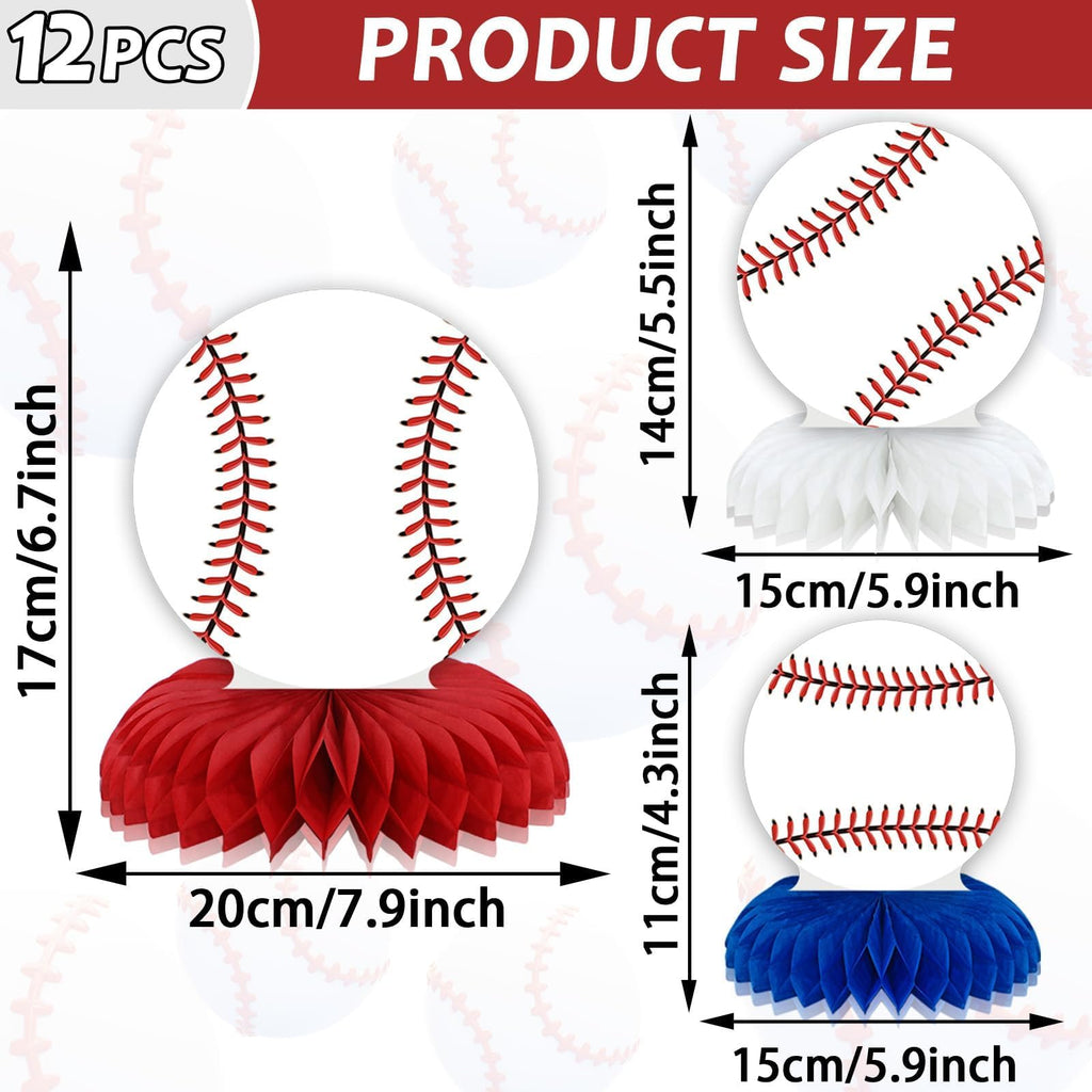 12PCS Baseball Birthday Party Decorations Baseball Honeycomb Centerpieces Sports Themed Party Decorations Baseball Table Topper Baseball Centerpieces for Table Sport Birthday Baby Shower Supplies