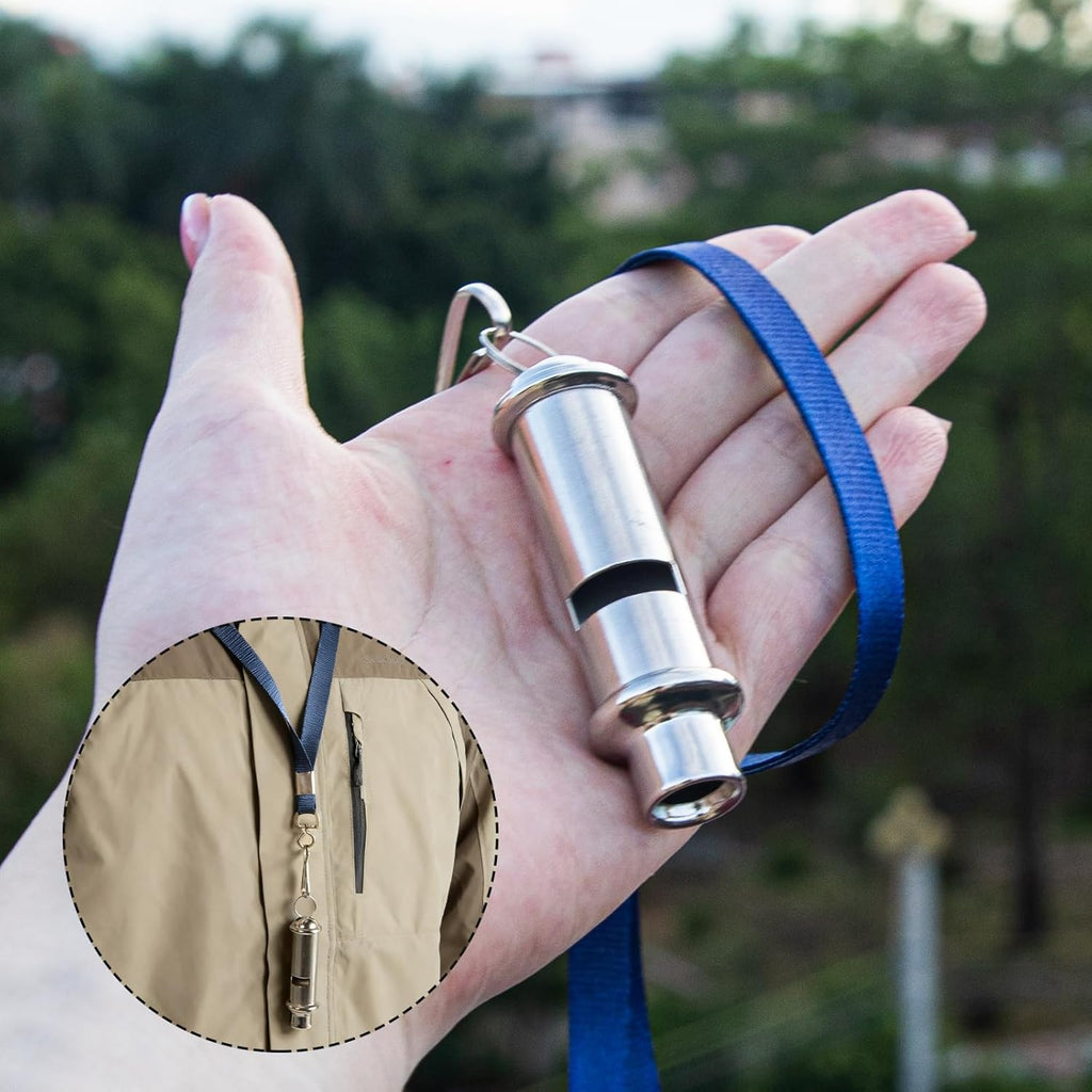 Skiennix Emergency Whistles - 120dB Pealess Safety Whistles with Nylon Lanyards & Case | Black & Silver, Ideal for Hiking & Camping